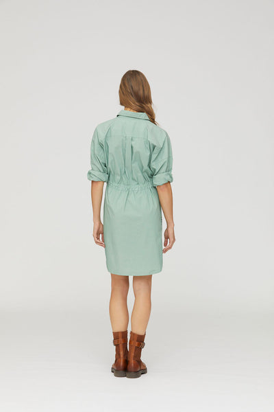 Mid-length dress with drawstring