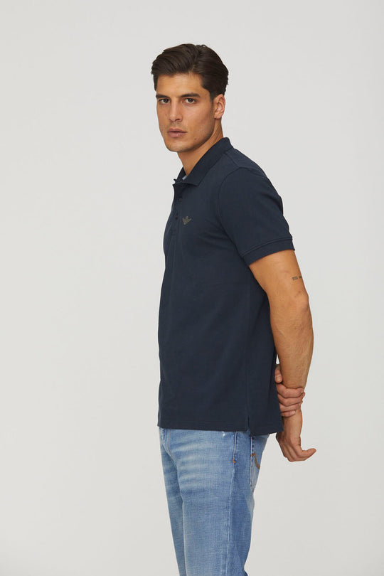 Slim fit polo with faux leather details