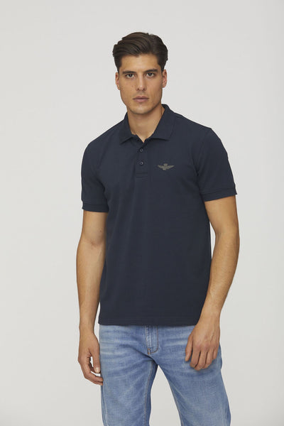 Slim fit polo with faux leather details