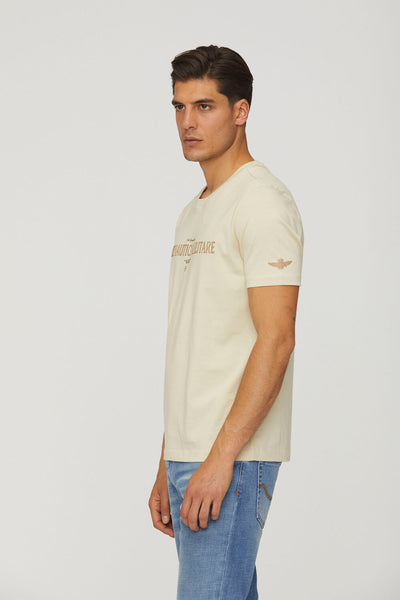 T-shirt with faux leather details