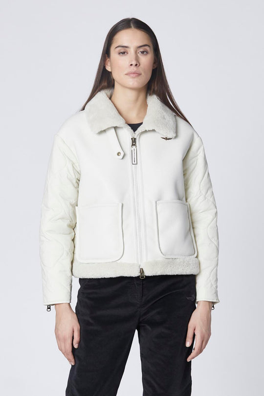 Eco-friendly shearling aviator jacket