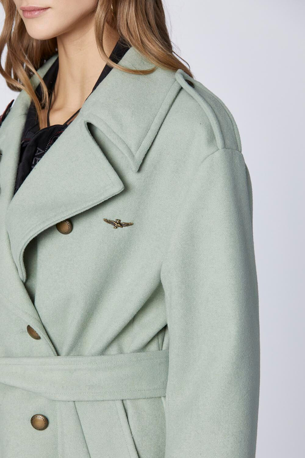 Double-breasted coat with pins