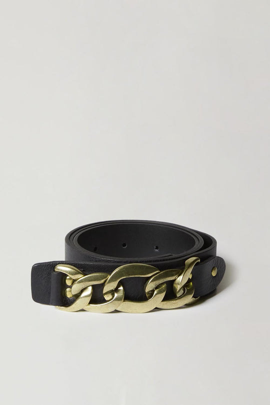 Leather belt with decorative chain