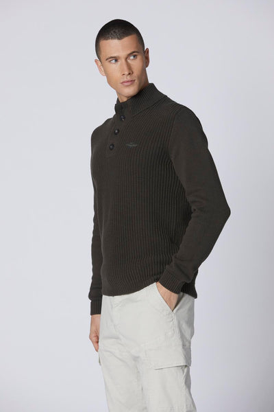 Ribbed cotton button-up sweate