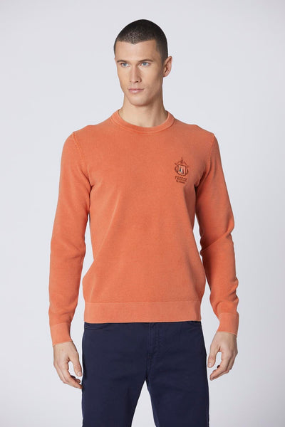 Cotton rice orange stitch crewneck sweater