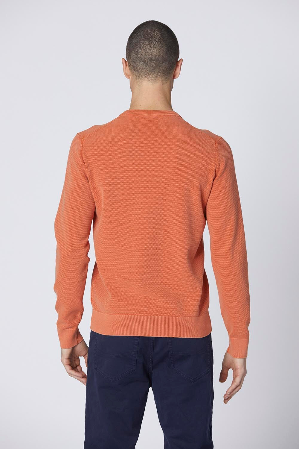 Cotton rice orange stitch crewneck sweater