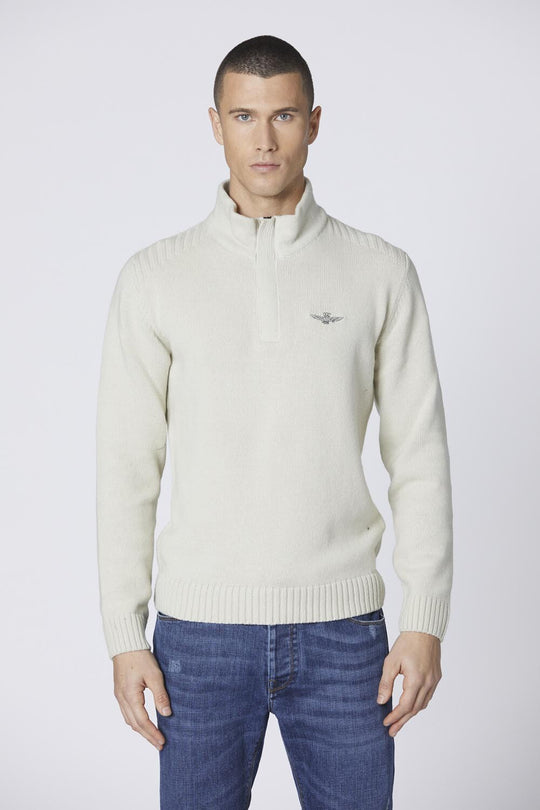 Wool and cotton half-zip sweater