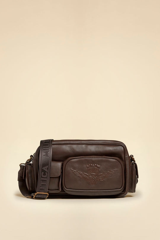 Multi-pocket leather crossbody bag