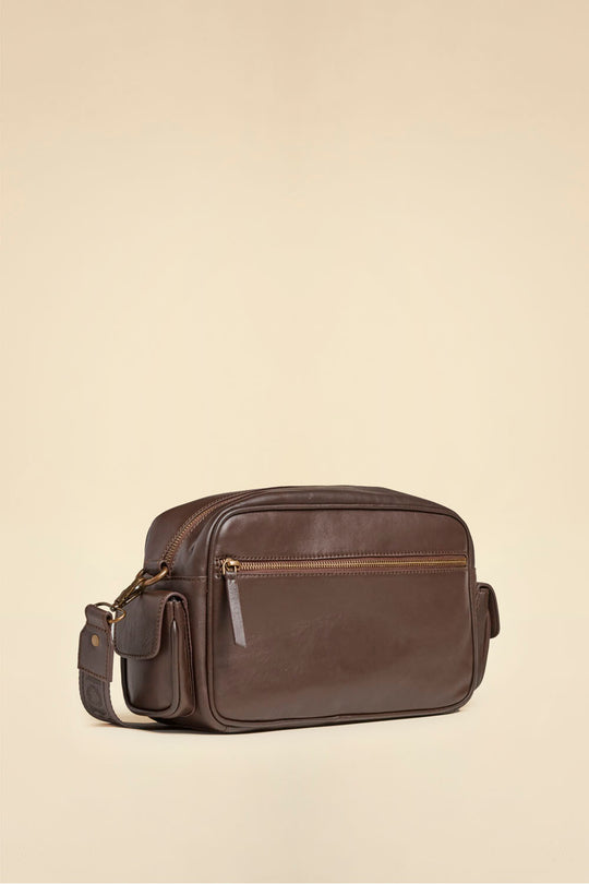 Multi-pocket leather crossbody bag