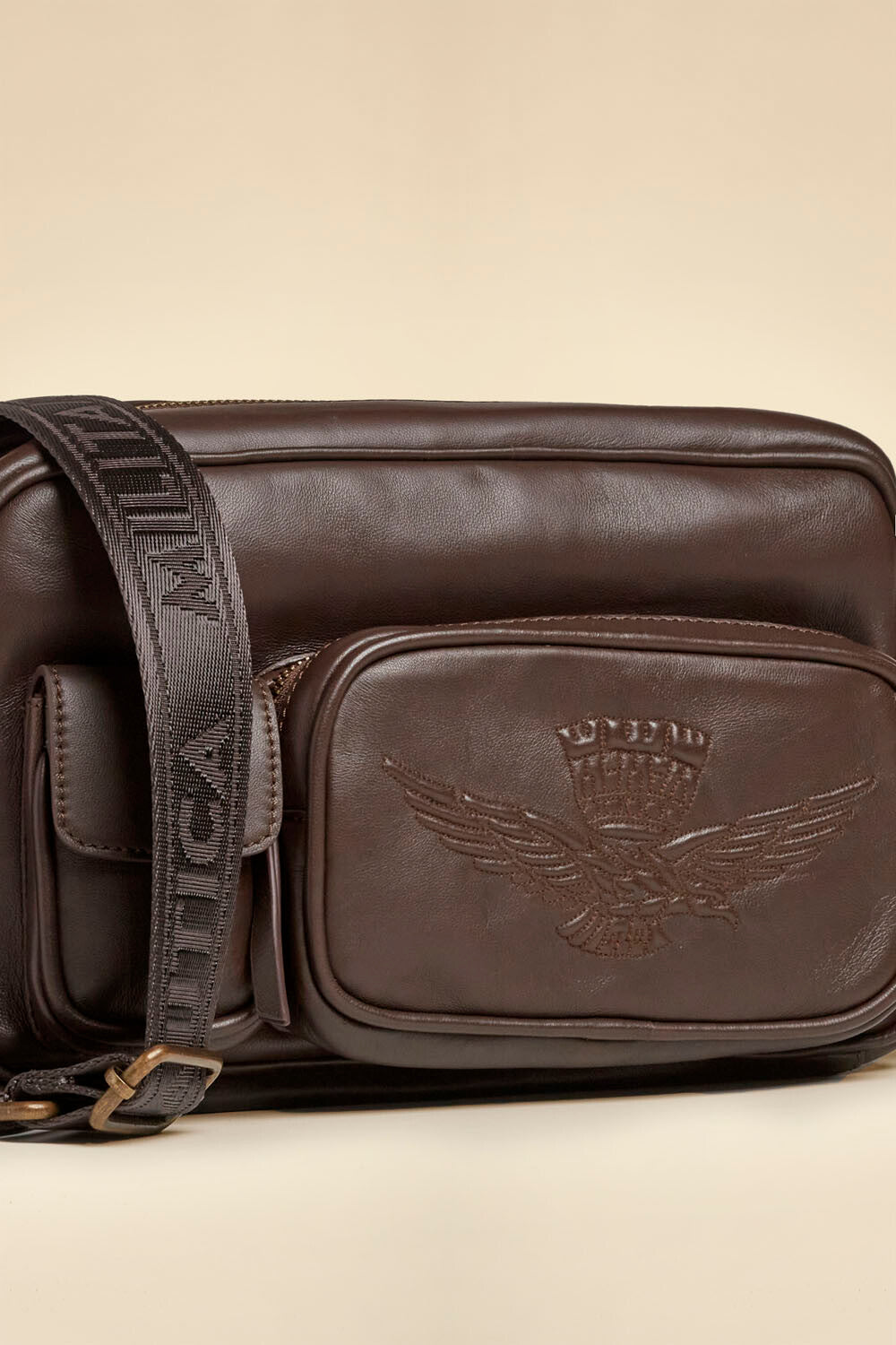 Multi-pocket leather crossbody bag