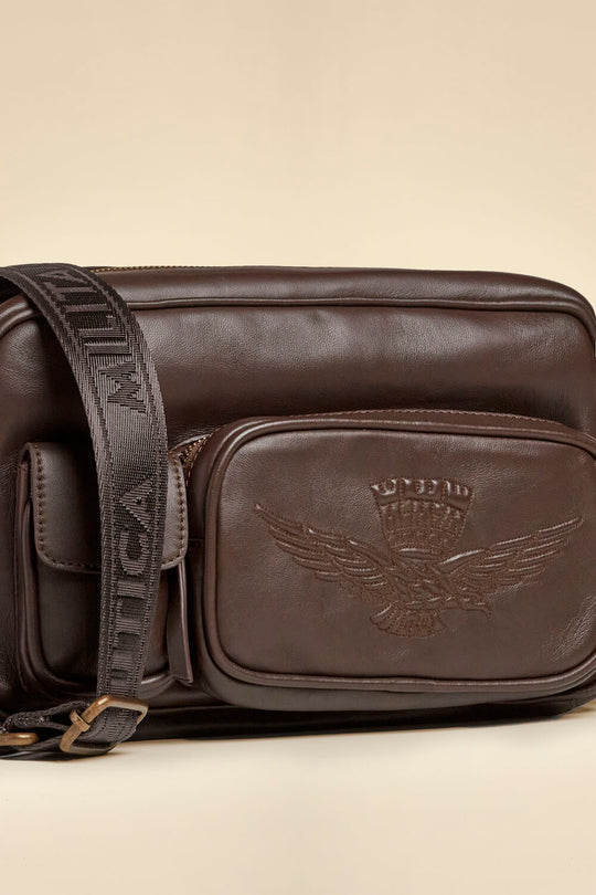 Multi-pocket leather crossbody bag