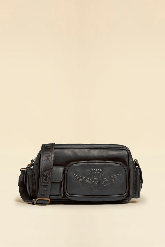 Multi-pocket leather crossbody bag