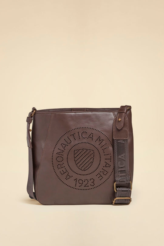 Shoulder bag with perforated logo