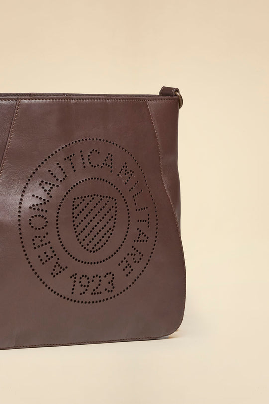 Shoulder bag with perforated logo
