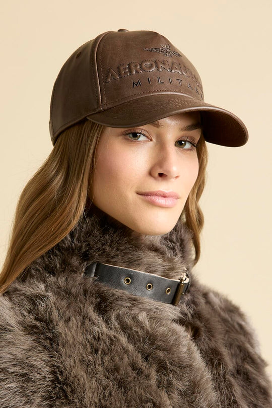 Faux leather cap with embossed logo