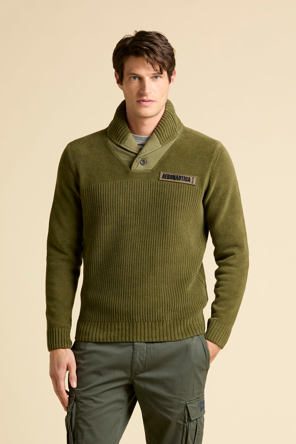 Shawl-collar sweater in cotton chenille