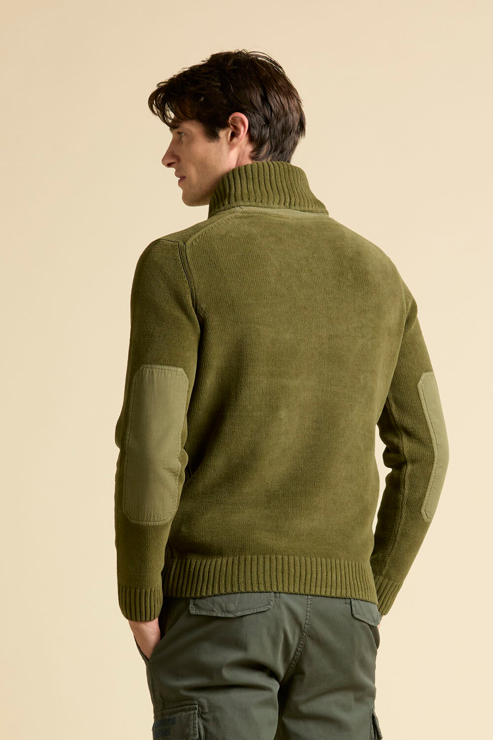 Shawl-collar sweater in cotton chenille