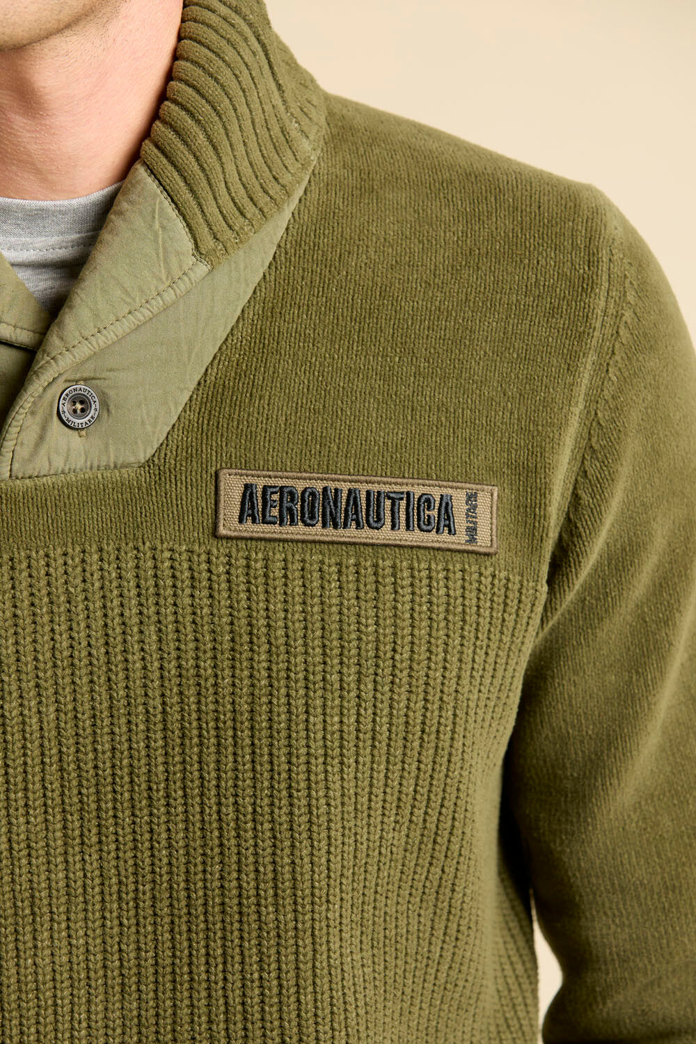 Shawl-collar sweater in cotton chenille