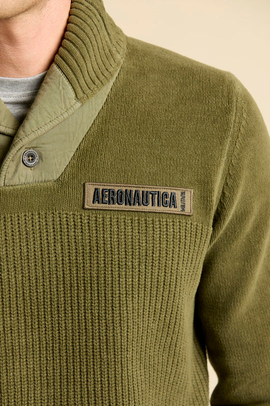 Shawl-collar sweater in cotton chenille