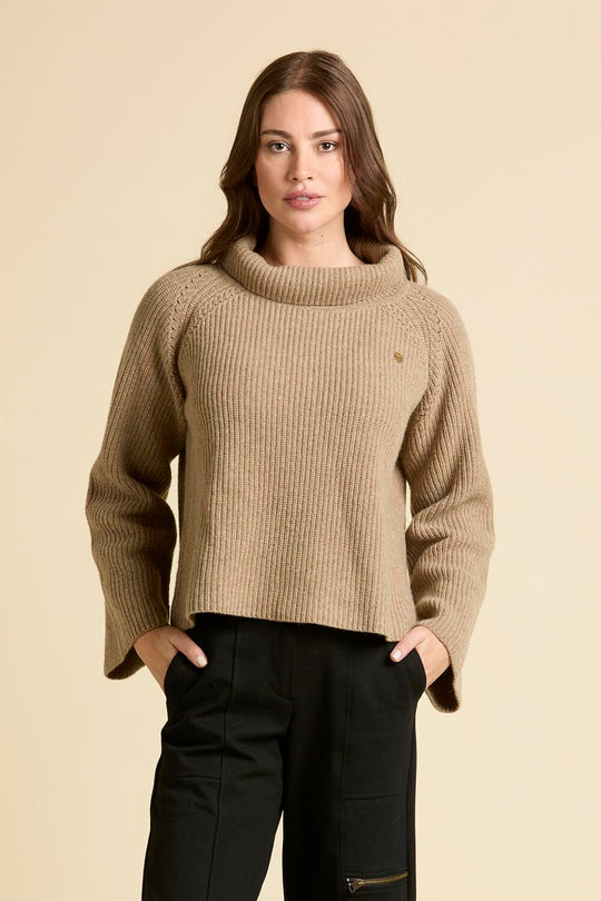 Cropped wool-blend turtleneck sweater