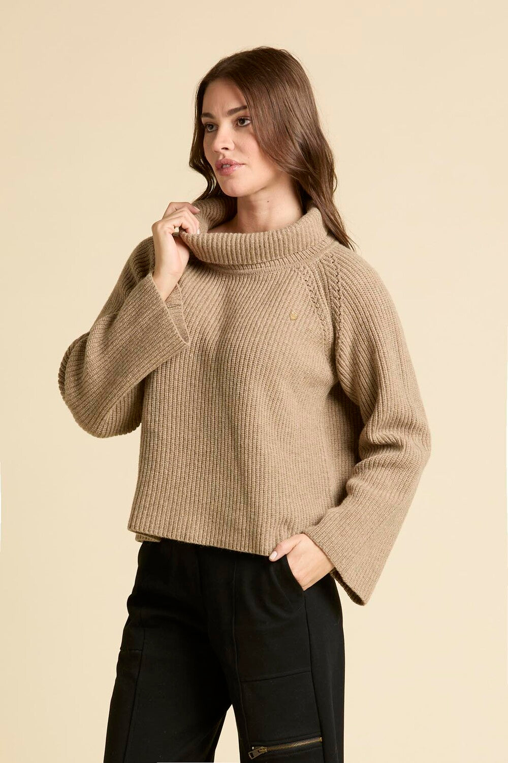 Cropped wool-blend turtleneck sweater