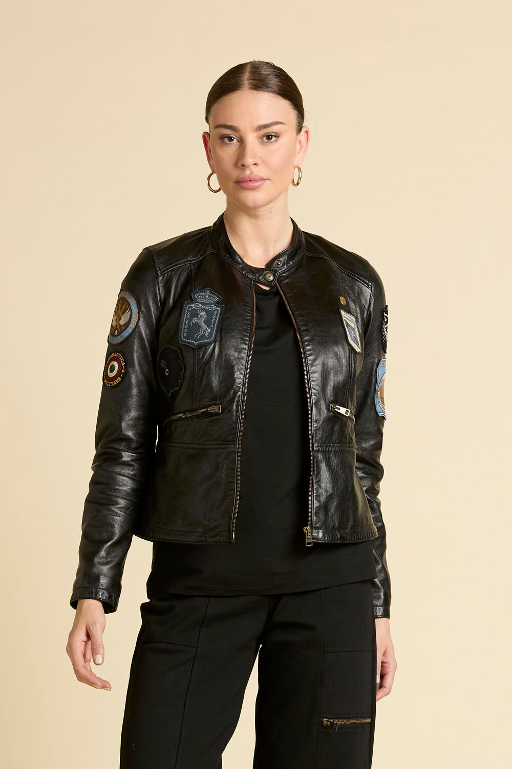 Multi-patch nappa leather jacket