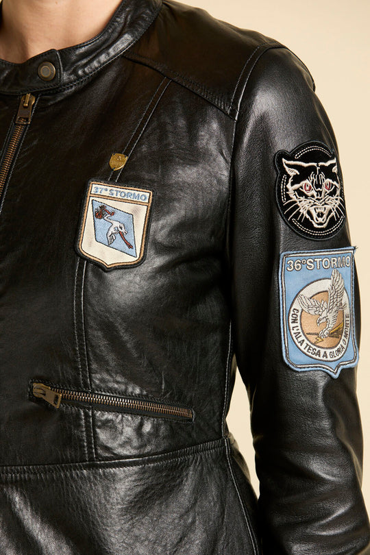 Multi-patch nappa leather jacket