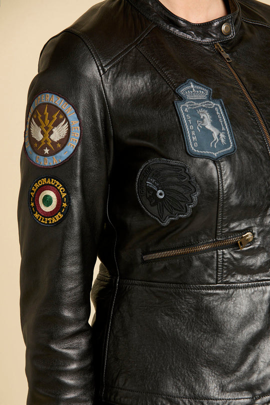 Multi-patch nappa leather jacket
