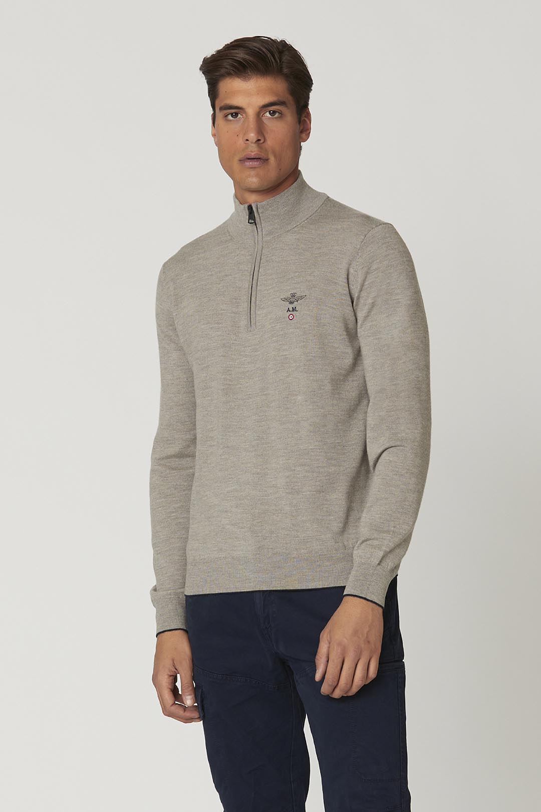 Half-zip wool sweater with logo