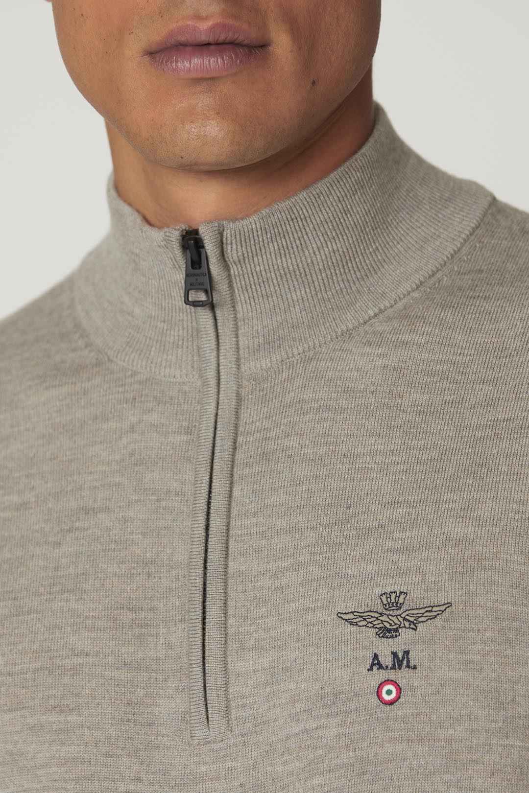 Half-zip wool sweater with logo