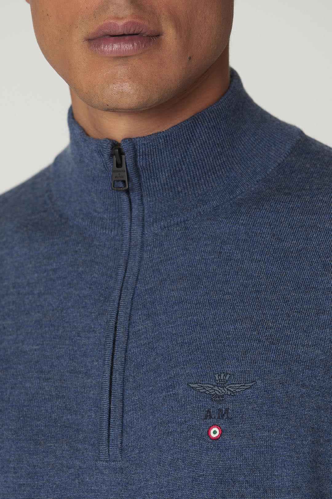Half-zip wool sweater with logo