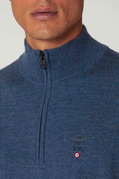 Half-zip wool sweater with logo