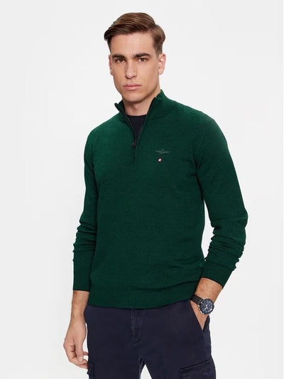 Half-zip wool sweater with logo