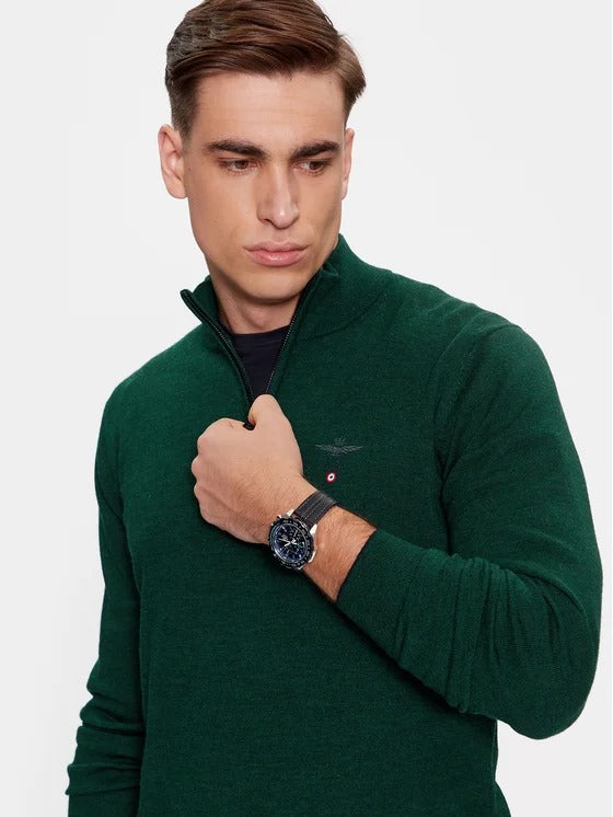 Half-zip merino wool sweater with logo