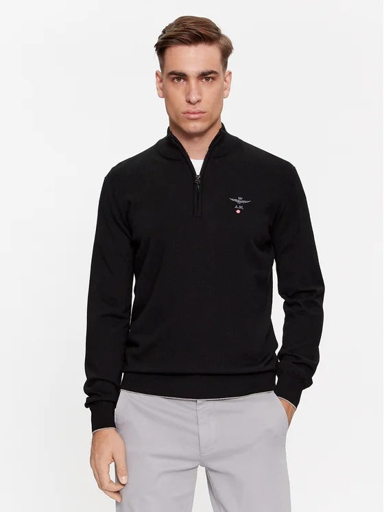 Half-zip wool sweater with logo