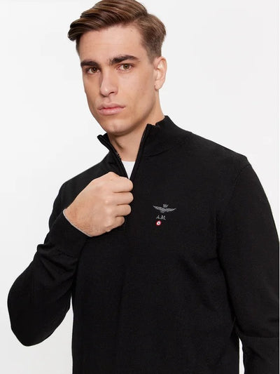 Half-zip wool sweater with logo