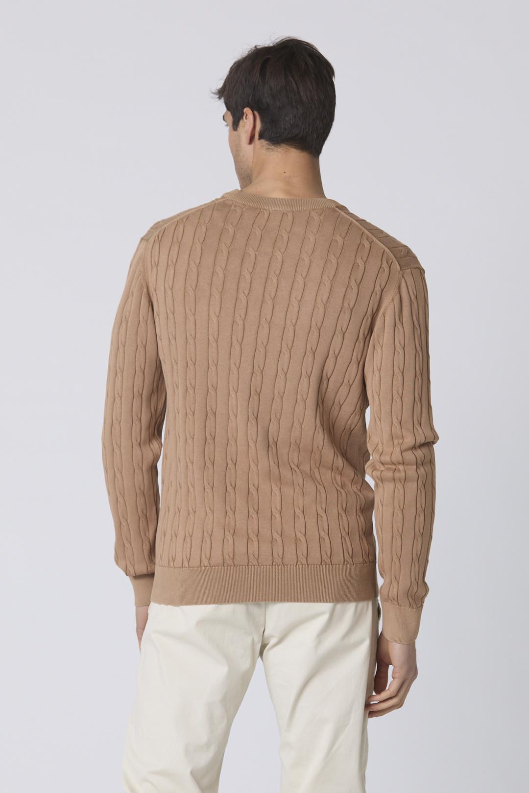 Cable knit cotton crewneck sweater