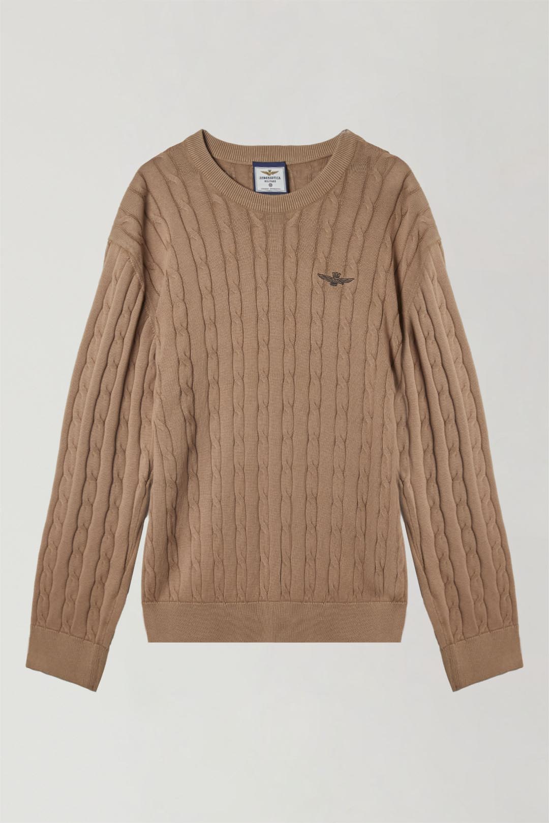 Cable knit cotton crewneck sweater