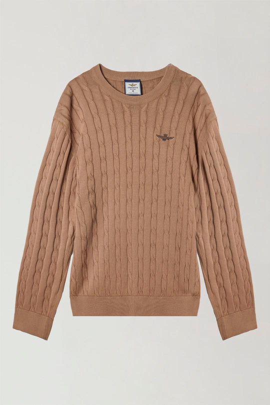 Cable knit cotton crewneck sweater