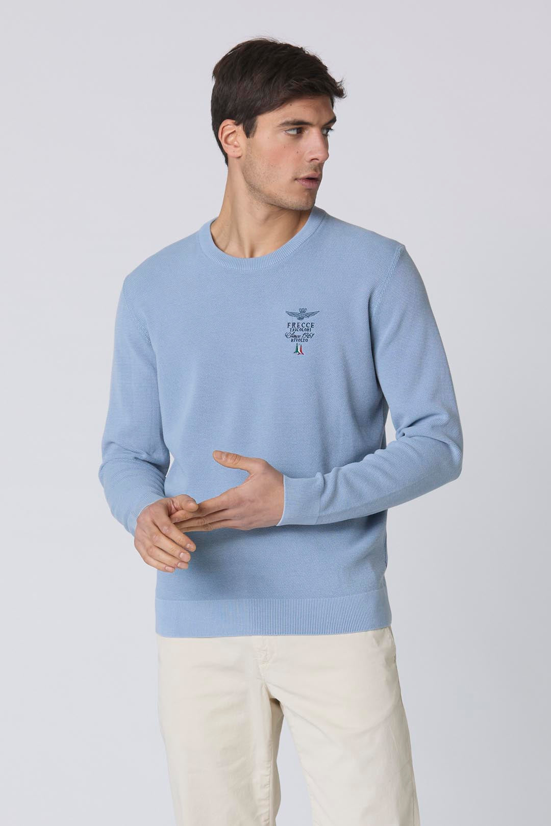 Cotton rice stitch crewneck sweater