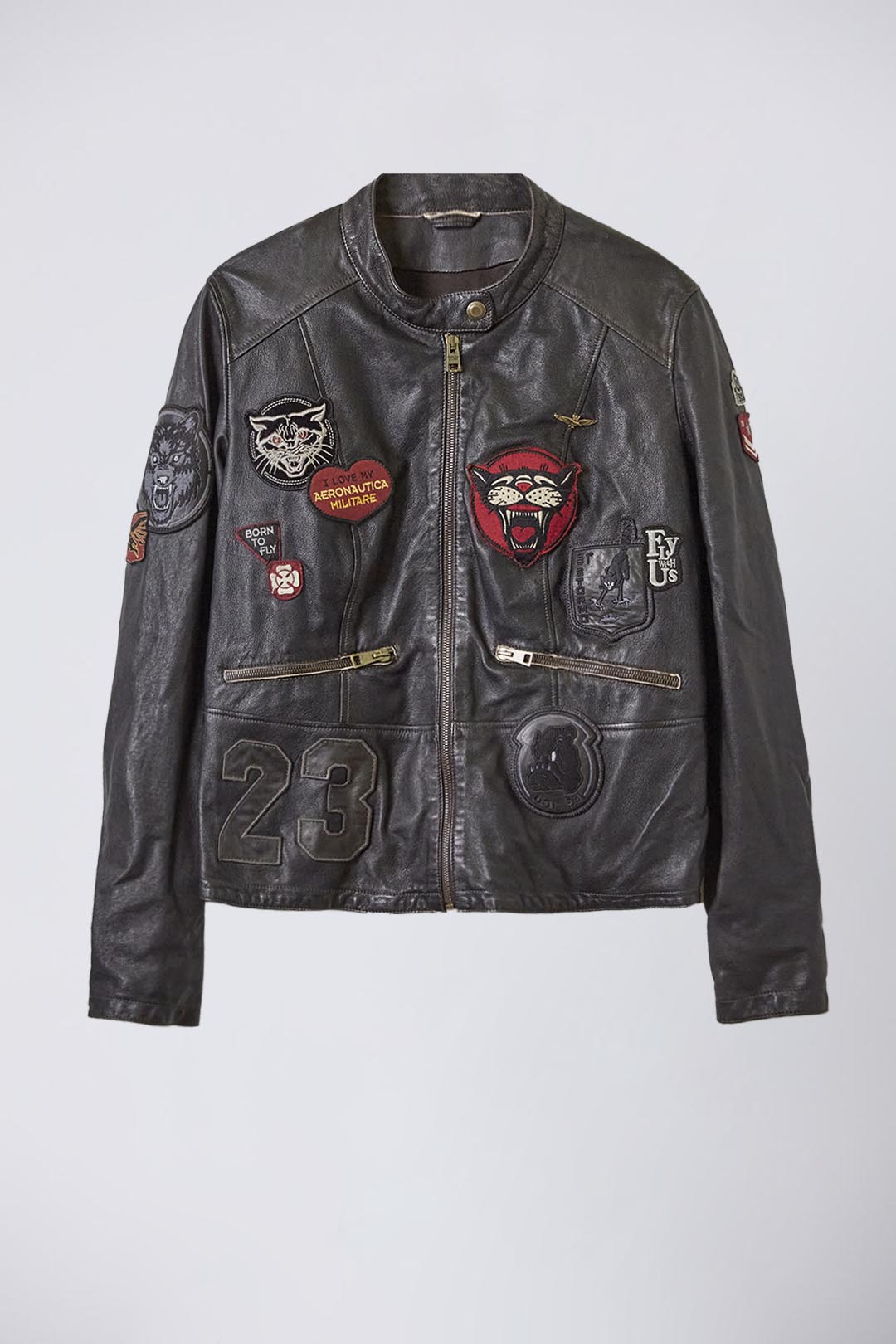 Leather jacket with multiple patches