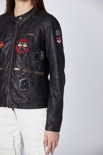 Leather jacket with multiple patches