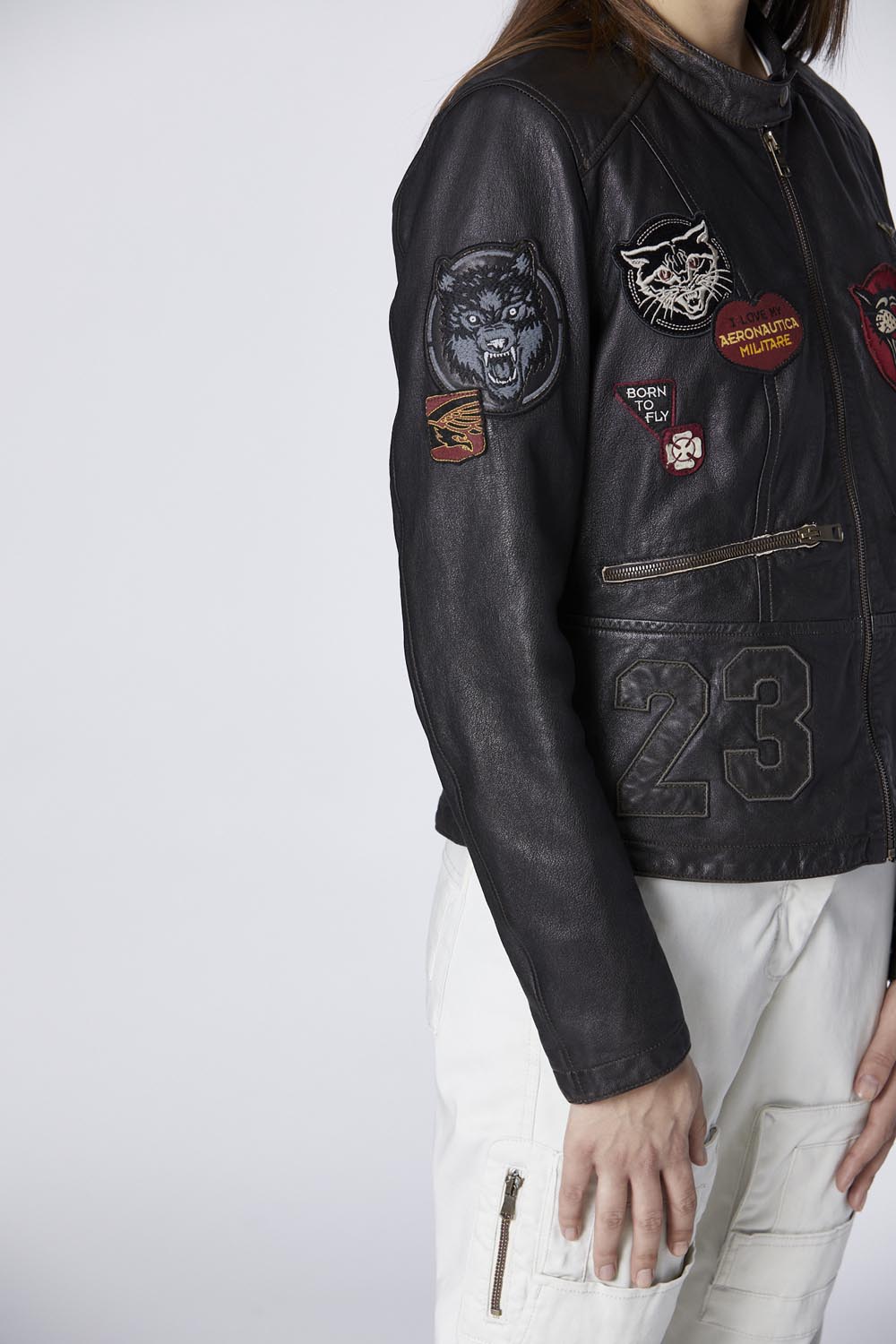 Leather jacket with multiple patches