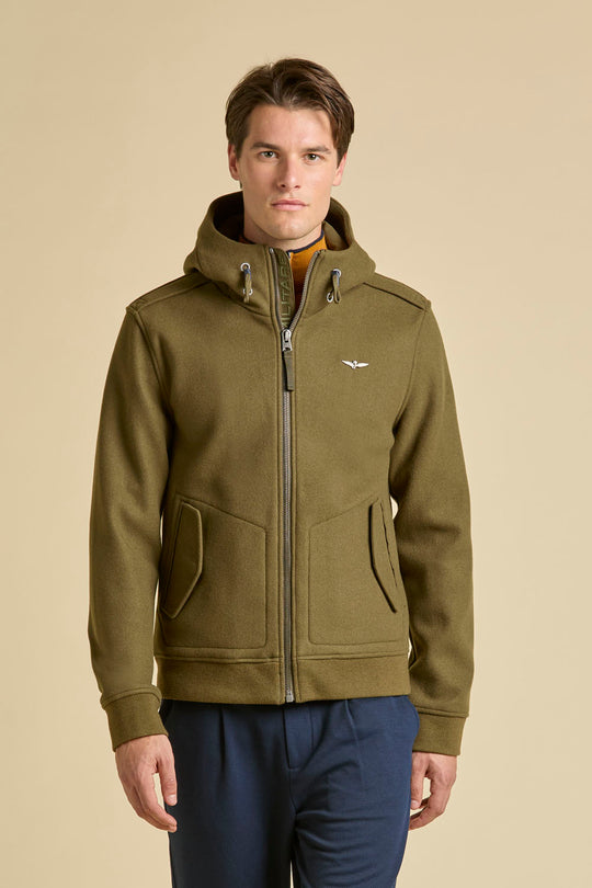 Wool-blend hooded knit jacket