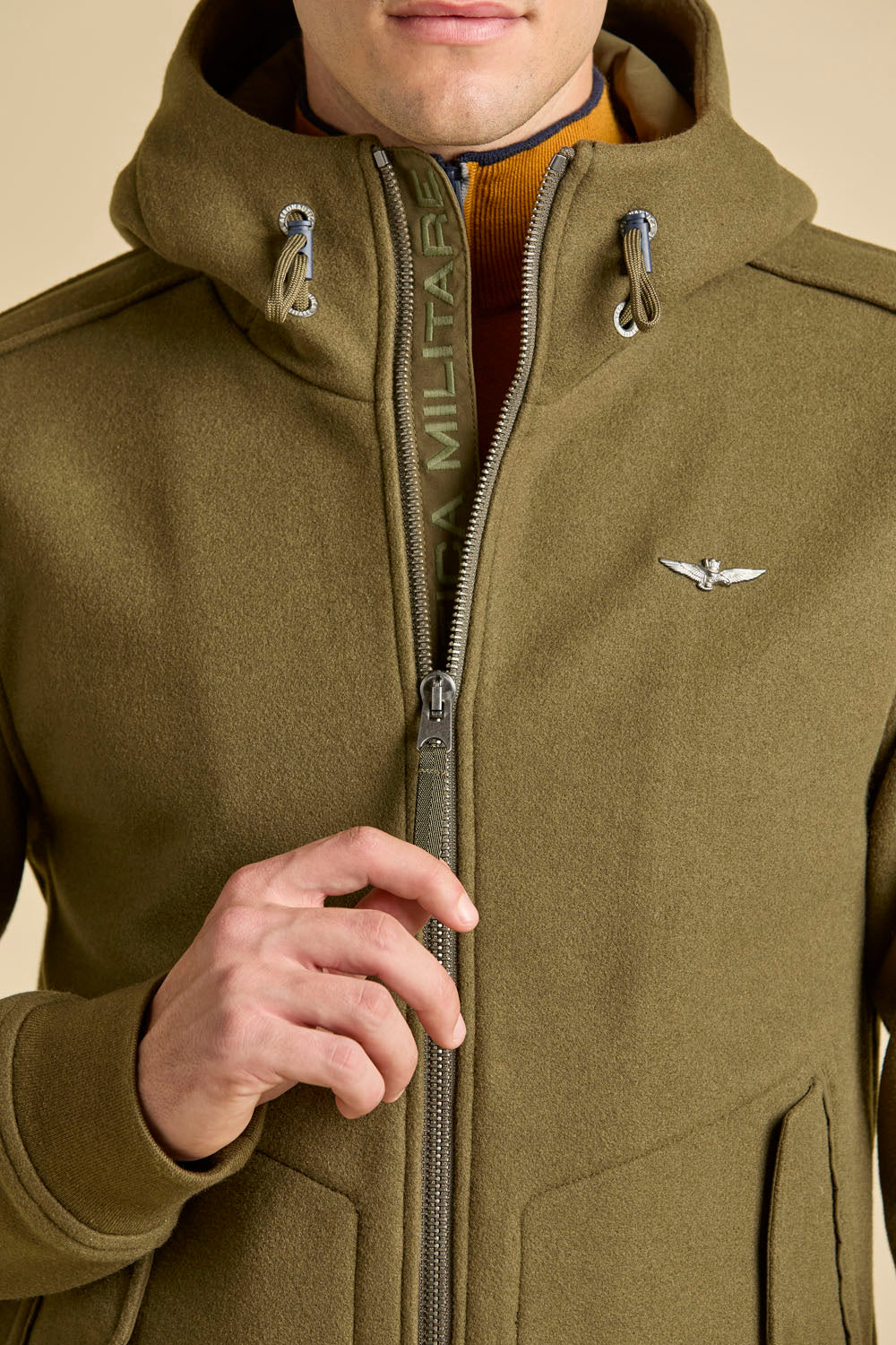 Wool-blend hooded knit jacket