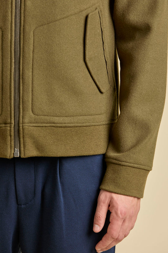 Wool-blend hooded knit jacket