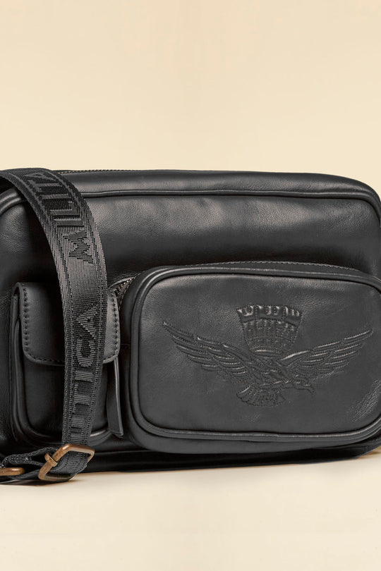 Multi-pocket leather crossbody bag