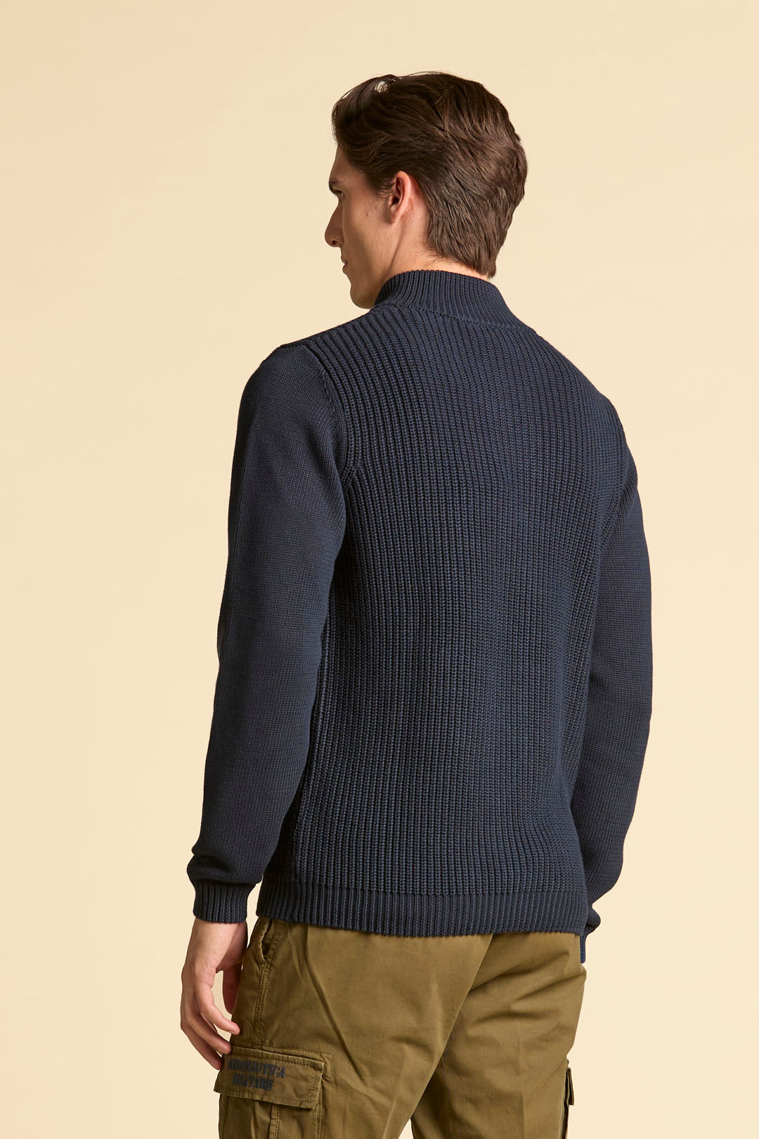 High-neck cotton sweater with buttons