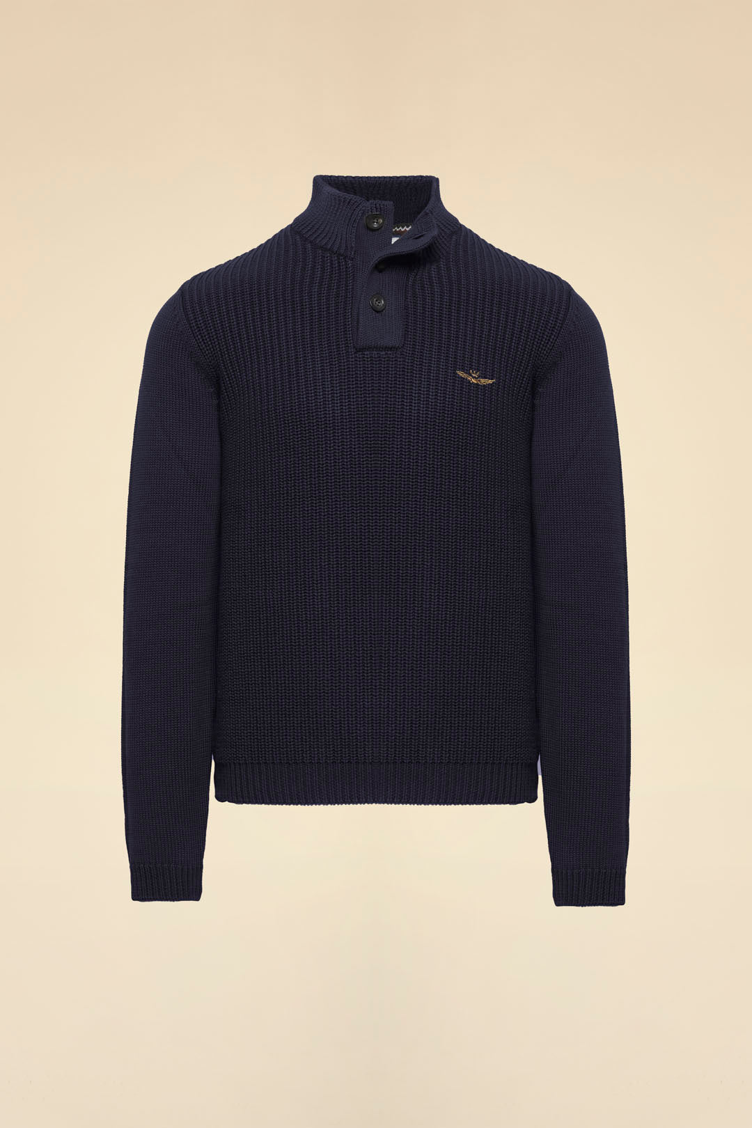 High-neck cotton sweater with buttons