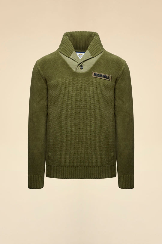 Shawl-collar sweater in cotton chenille